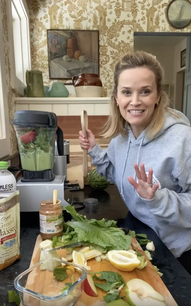 Reese Witherspoon making a smoothie.