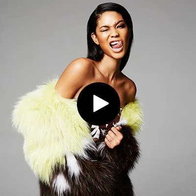 Chanel Iman on set with ELLE