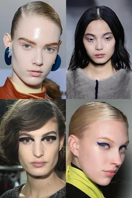 Four models showcasing bold eyeliner styles at Paris Fashion Week AW14.