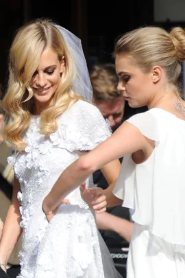 Poppy Delevingne in Wedding Dress with Cara Delevingne