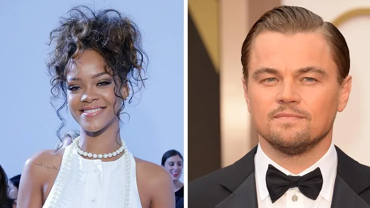 Side-by-side portraits of a smiling woman with curly hair and a man in a tuxedo.