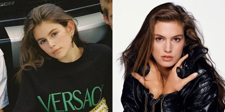 Side-by-side images of a young woman in a Versace sweatshirt and another woman in a black leather jacket.