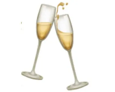 Two clinking champagne glasses with a splash above them, symbolizing celebration.