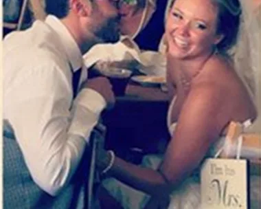 Woman Photobombs Bridal Couple While Eating Salad