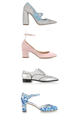 A variety of stylish women's shoes with different heel designs and colors, including glitter, pink, metallic, and floral patterns.