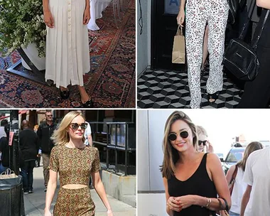 Fashionable women in various stylish spring outfits, including dresses and crop tops, at different locations.