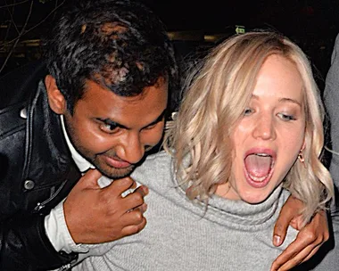 That Time JLaw Gave Aziz Ansari A Piggyback