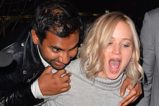 That Time JLaw Gave Aziz Ansari A Piggyback