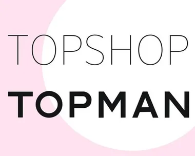 "Topshop and Topman logos on a pink and white background."