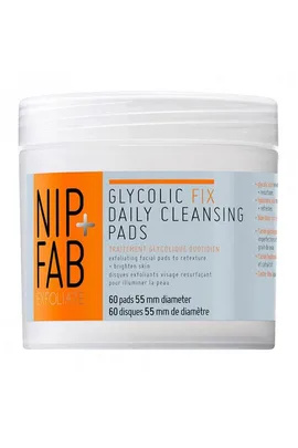 NIP+FAB Glycolic Fix Daily Cleansing Pads container with 60 exfoliating facial pads for retexturing and brightening skin.