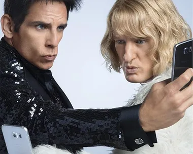 Poster of "Zoolander 2" featuring characters Derek and Hansel taking a selfie. Text reads "Long Time No Z" and "Zoolander No. 2 Coming Soon".