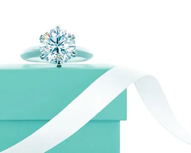 Tiffany & Co Tiffany Setting Diamond on a Tiffany's blue box with ribbon