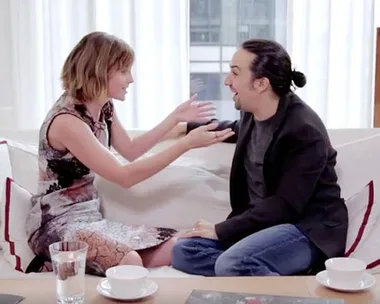 Emma Watson beatboxing with Lin-Manuel Miranda.