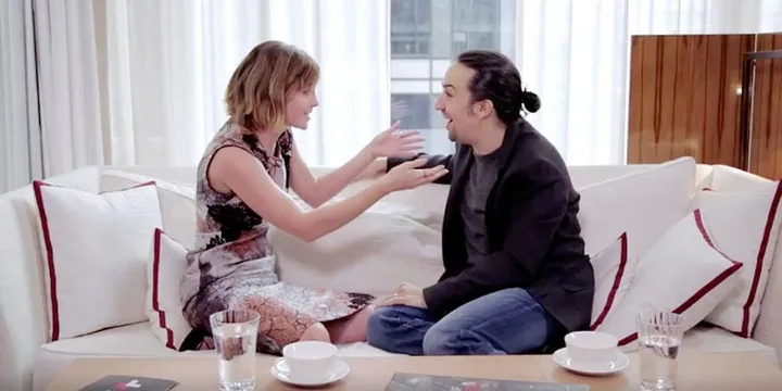 Emma Watson beatboxing with Lin-Manuel Miranda.