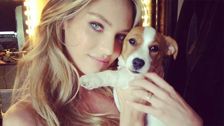 Candice Swanepoel with her dog Milo.