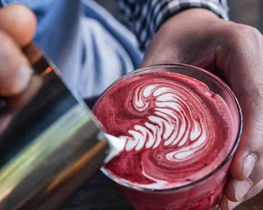 A red velvet latte from Sydney cafe Local Mbassy