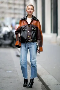 Street style image of Roberta Benteler in Celine boots, crop jeans and leather jacket