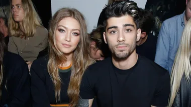 gigi hadid and zayn malik front row at versus versace at london fashion week