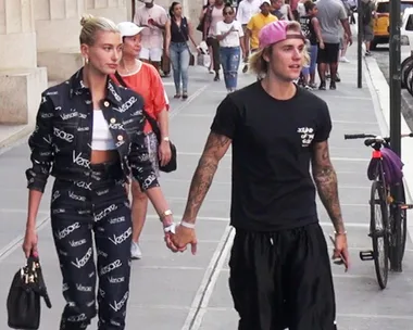 Justin Bieber and Hailey Baldwin holding hands. 