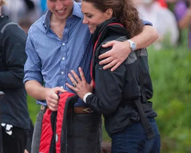 Kate Middleton and Prince William hugging.