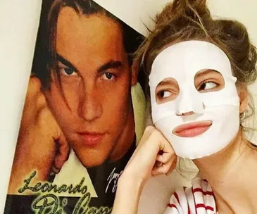 Model wearing sheet mask