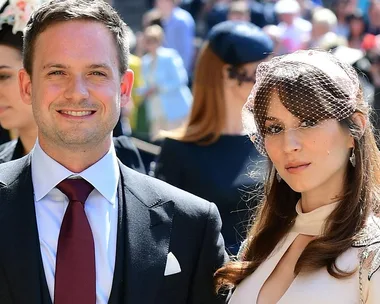 Troian Bellisario and Patrick J. Adams attend the royal wedding.