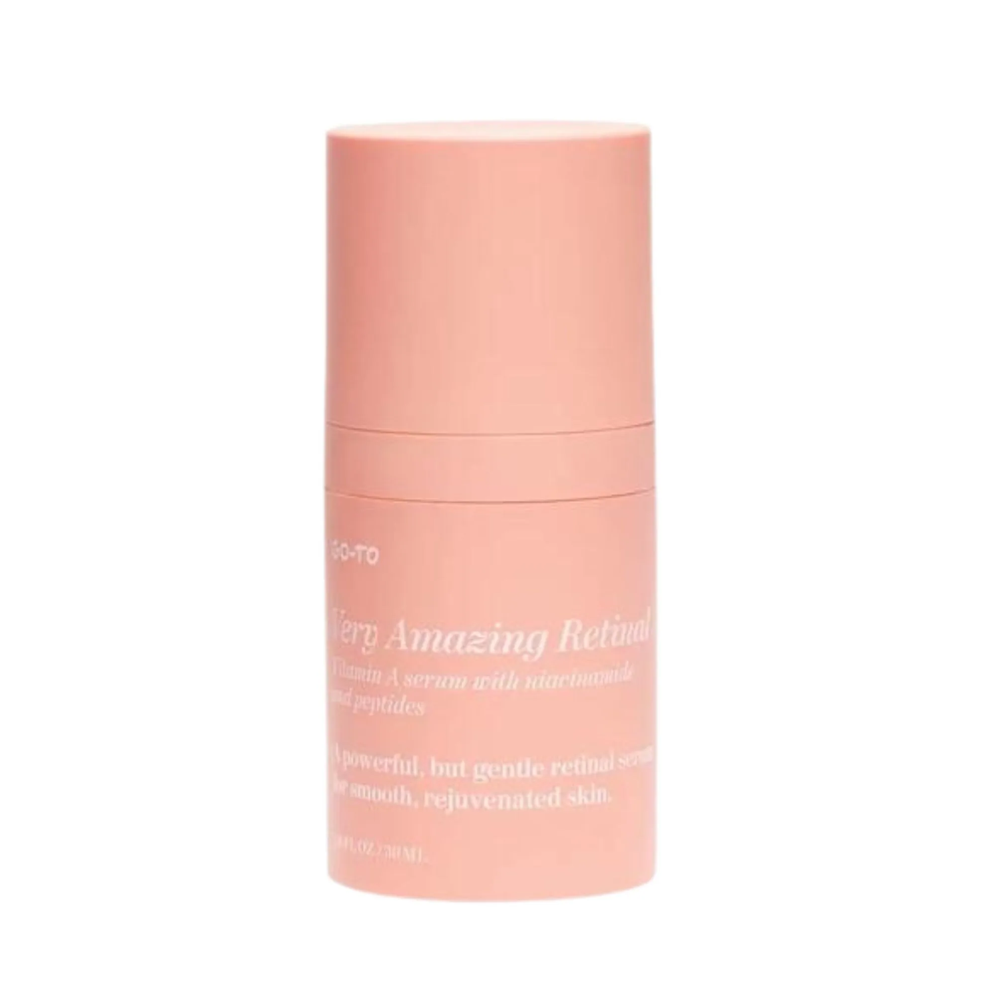 The Go-To Skincare Very Amazing Retinal Serum is a great introduction to the vitamin A category. Balancing the regenerating benefits of vitamin A with collagen stimulating peptides and soothing niacinamide this serum offers the best of both worlds wrapped up in a convenient pastel pink pump bottle. Currently $85.00 at Go-To Skincare.