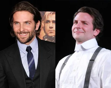 Two side-by-side images of a man: left with beard in suit and tie, right clean-shaven in white shirt and suspenders.