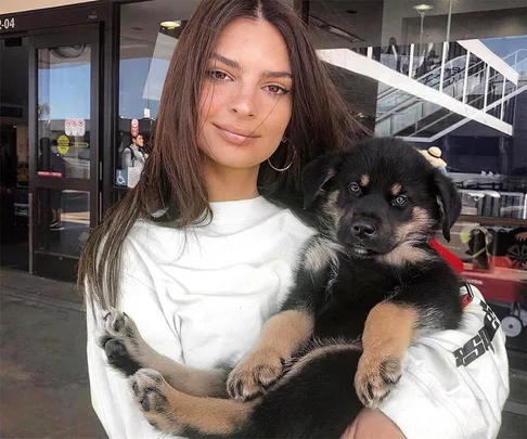 Emily Ratajkowski and her dog.