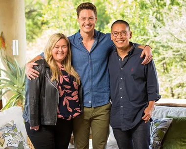 Matt Agnew with his friends Kate and Jason in 'The Bachelor' Australia finale.