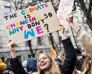 A woman protesting at the Global Climate Strike.