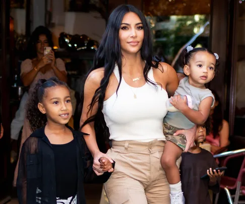 Kim Kardashian with North West and Chicago.