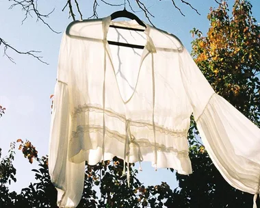 White shirt hanging from tree in the sun