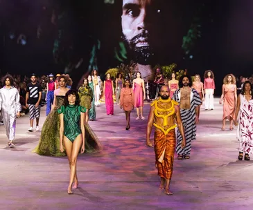 Models showcasing diverse Indigenous designs on the runway at Australian Fashion Week 2021.