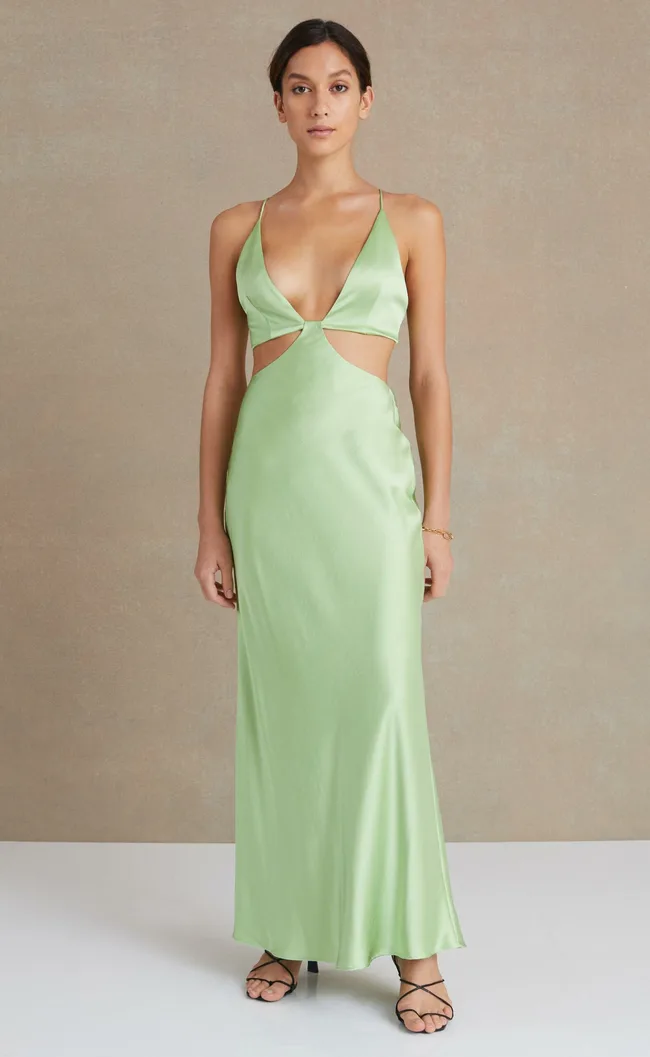 kylie jenner green satin dress Kylie Jenner Green Off-the-shoulder Thigh-high Slit Prom Dress TCD8941