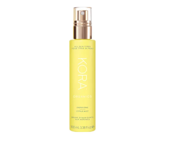 KORA Organics Energizing Citrus Mist bottle with gold spray cap, designed for all skin types, 100 ml.