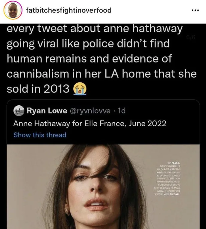 Anne Hathaway Cannibalism Tweet