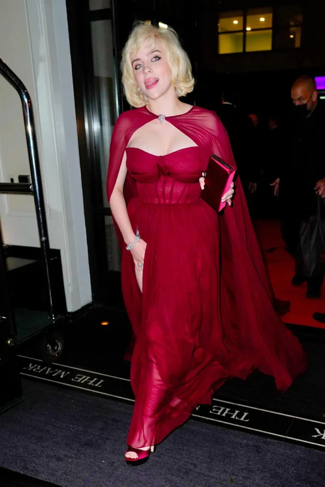 billie eilish met gala red dress Billie Eilish's Red Oscar de la Renta Met Gala Indoor Dress
