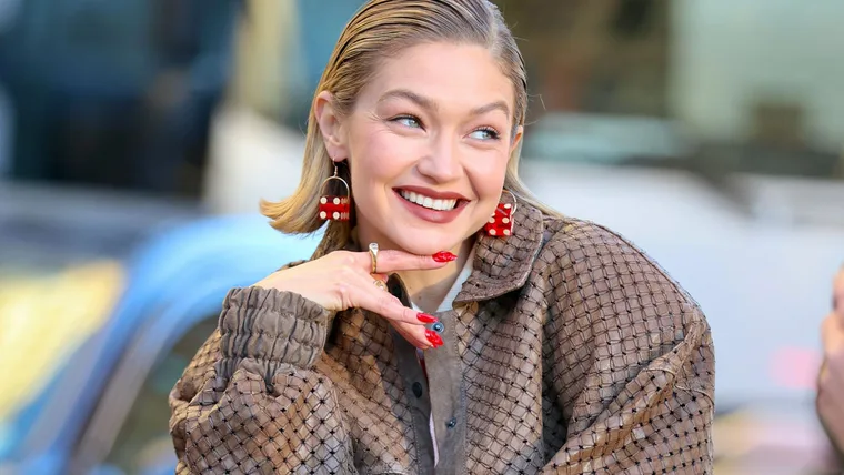 Gigi Hadid filming a commercial in New York