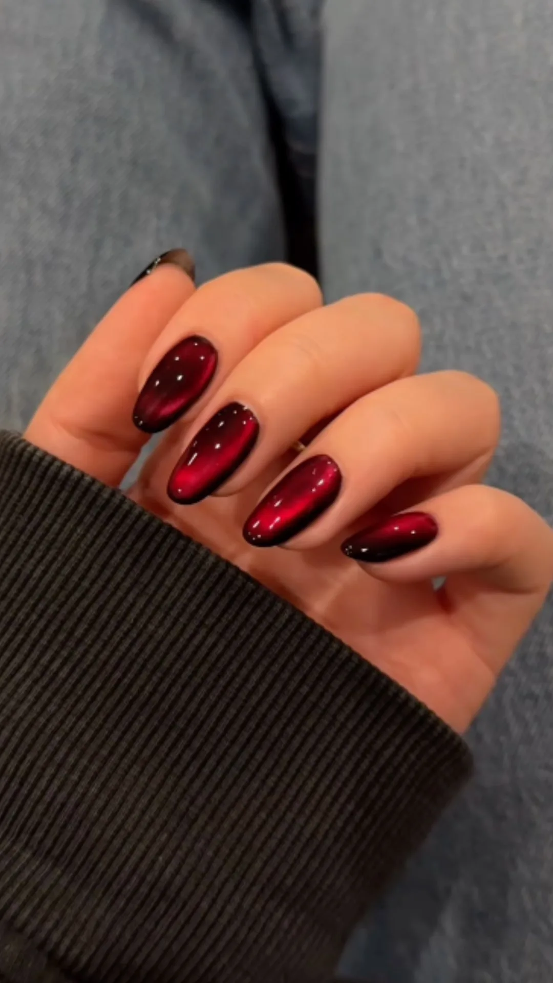 Chrome red "glass" nails