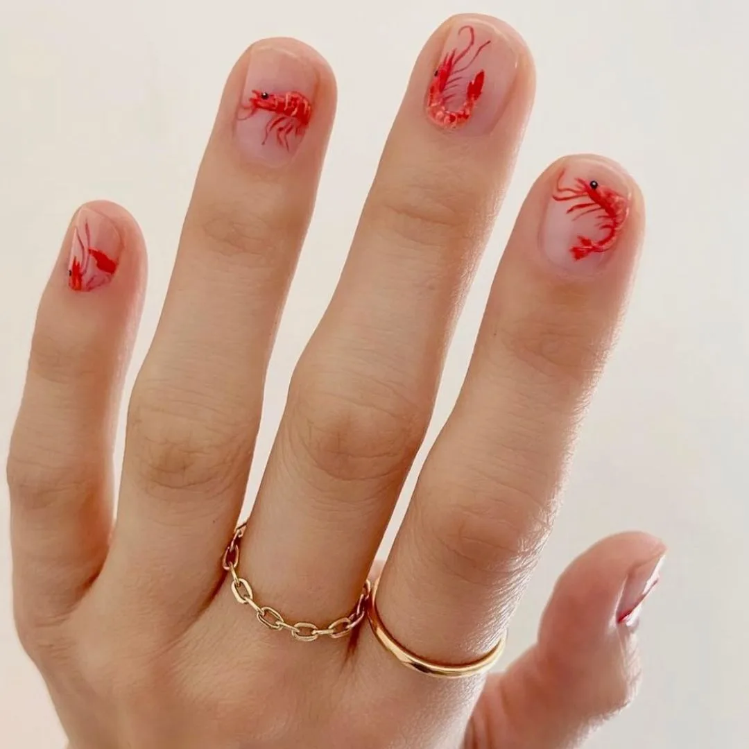 Sheer nails with lobster details