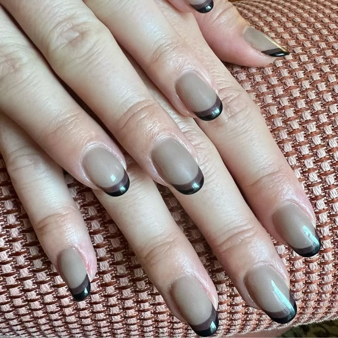 Chrome wash greige french manicure 