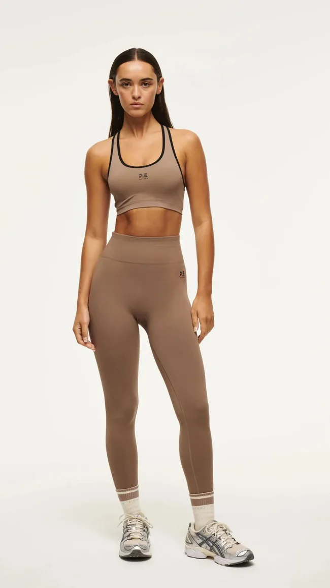 Restore Seamless Leggings in Fossil ($79.00) and Restore Seamless Sports Bra in Fossil ($59.00)