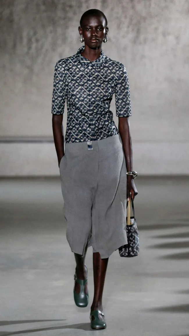 Tory Burch collared shirt and capri pants at New York Fashion Week SS24.