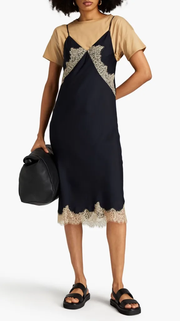 Rag & Bone, logan Lace-Trimmed Silk Blend Satin Midi 