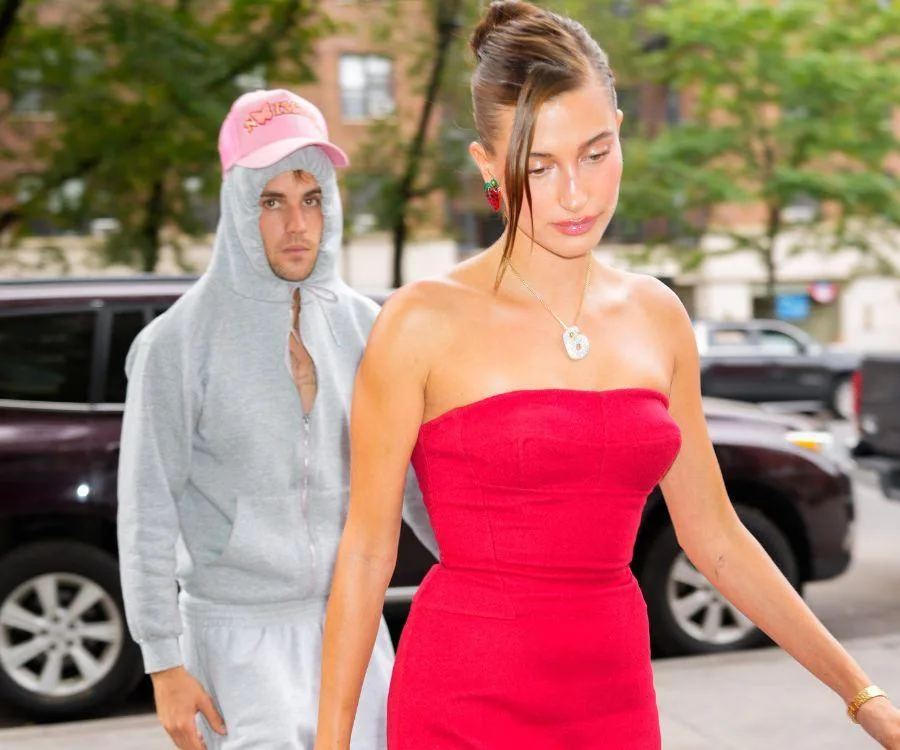 justin bieber and hailey red dress Wows in Red-Hot Lacy Slip With Bieber After World Cup Final Halftime Show Hailey Bieber Reveals Why She