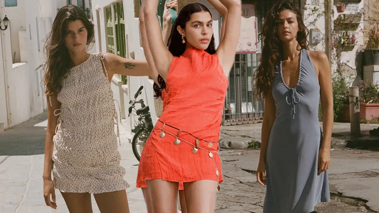 Collage showing three models wearing different summer dresses