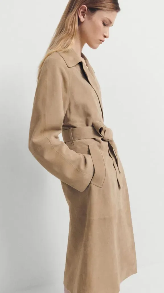 Mango belted suede leather trench
