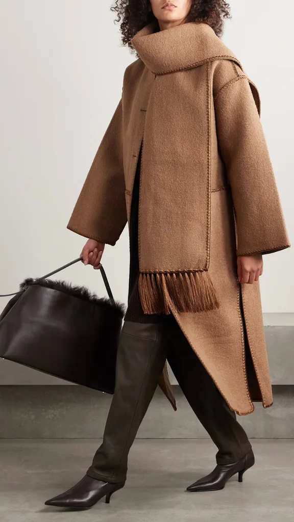 Toteme, Draped fringed wool-blend boucle coat