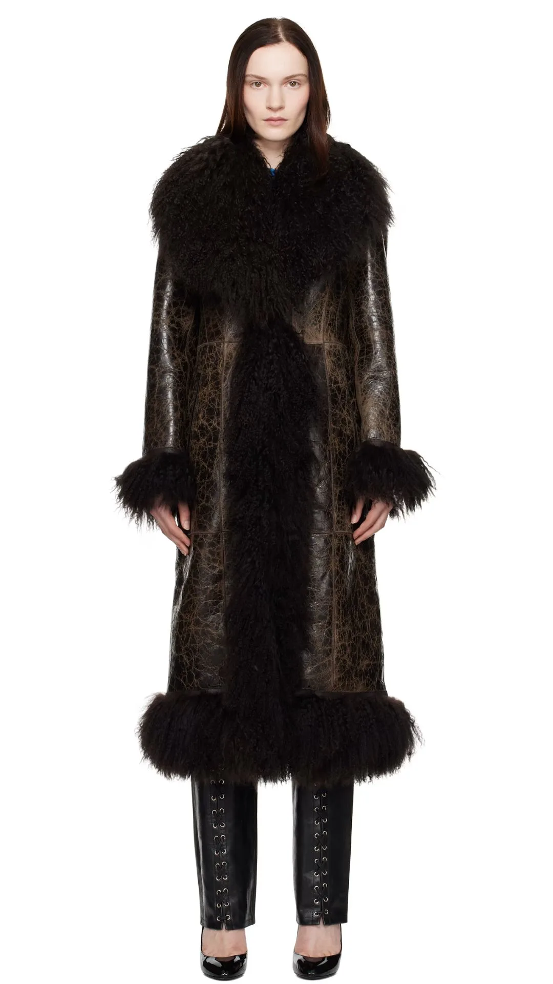 Saks Potts brown bonna shearling coat 